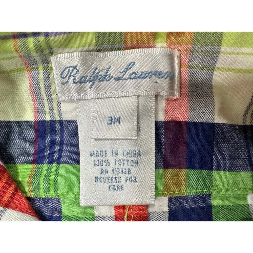 Ralph‎ Lauren Baby 3M Plaid Shortall Romper One Piece Green Red Blue White